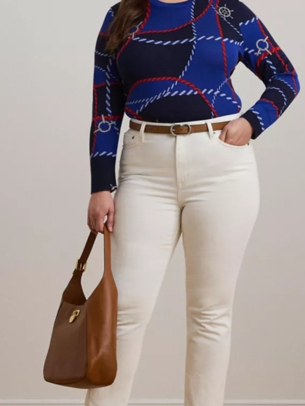 NWT Lauren Ralph Lauren women's Blue Rope-print Nautical Crewneck 2xl